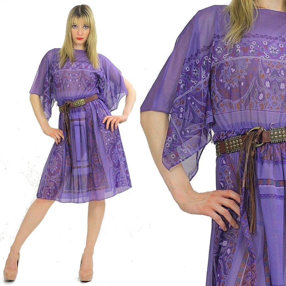 Vintage Boho prairie angel sleeve mini dress